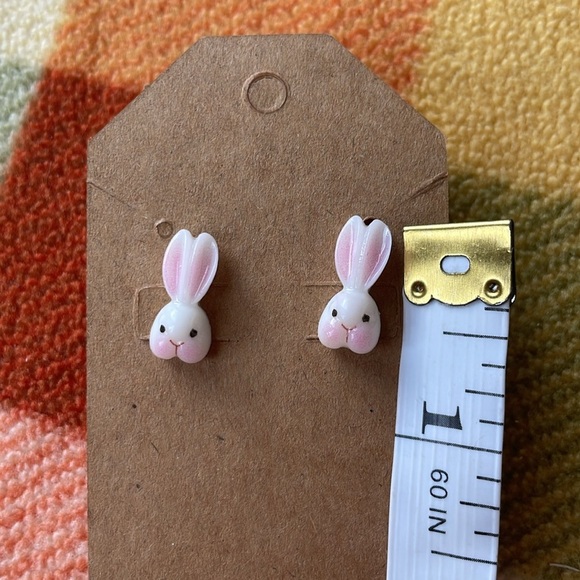 Adorable Pink‎ and White Bunny Stud Earrings - Picture 5 of 6